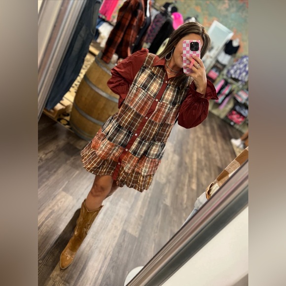 Plaid Block Fall Thanksgiving Shirt Dress (Sold Out Style) Size Large - Picture 4 of 9